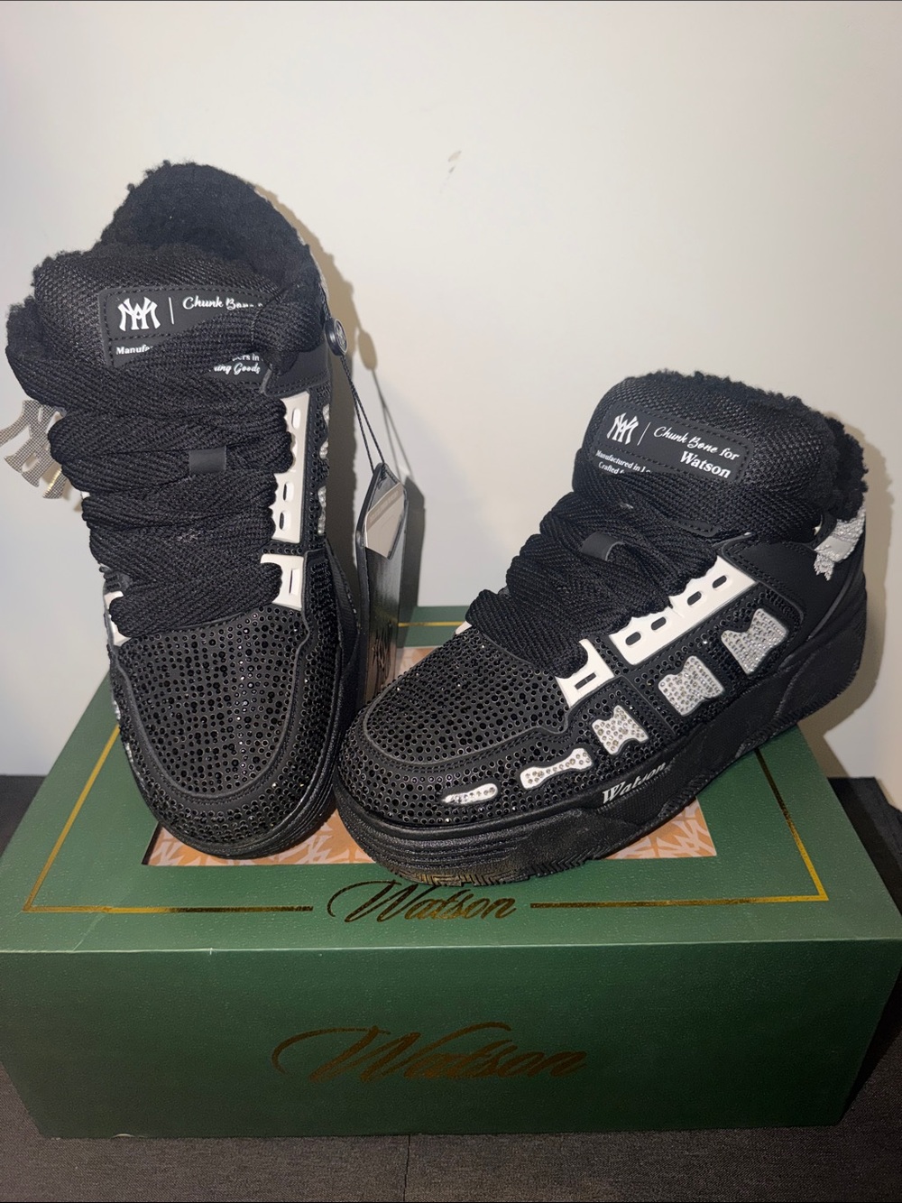 ⬛️💎👟💎⬛️ Watson Black/White Rhinestone Chunky Bones Sneakers